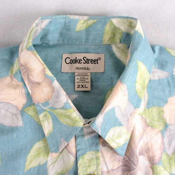 Vintage Men's Hawaiian Shirt 2XL Cooke Street Blue Floral Short Sleeve Cotton - Picture 2 of 7